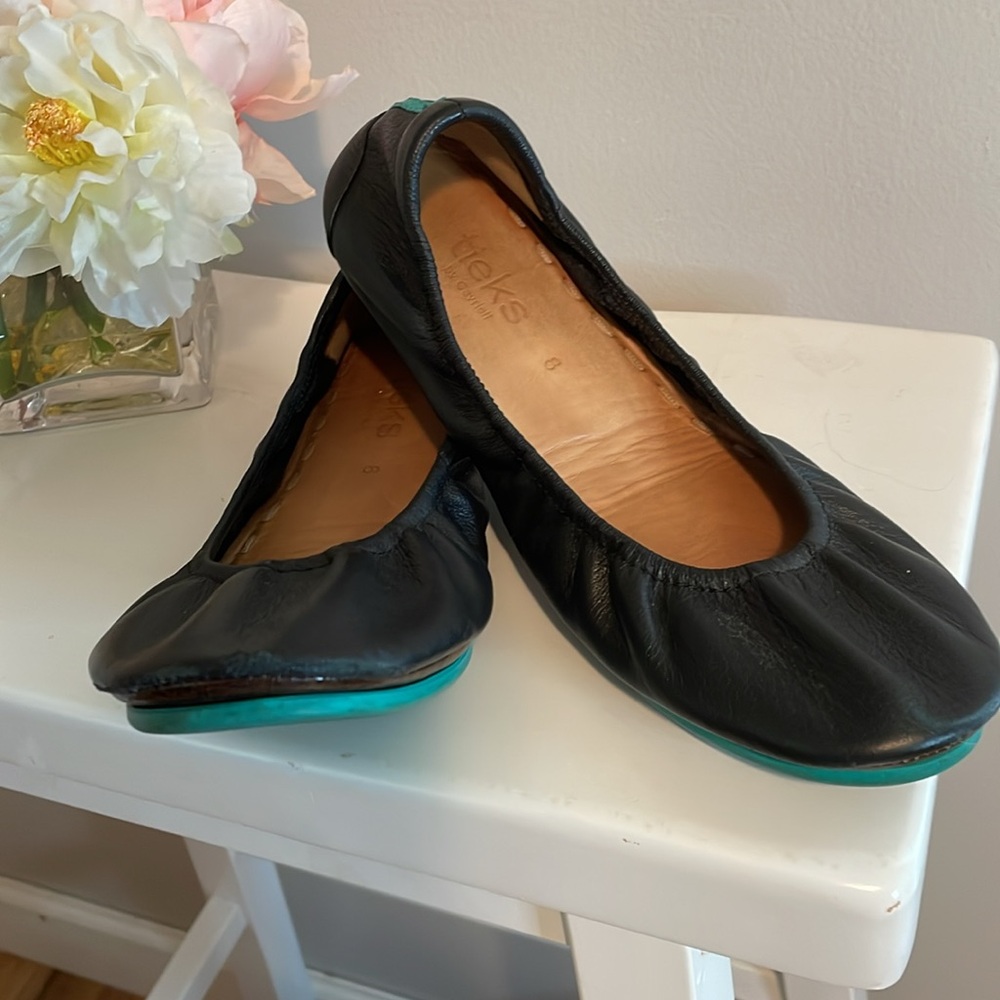 Tieks matte black leather flats